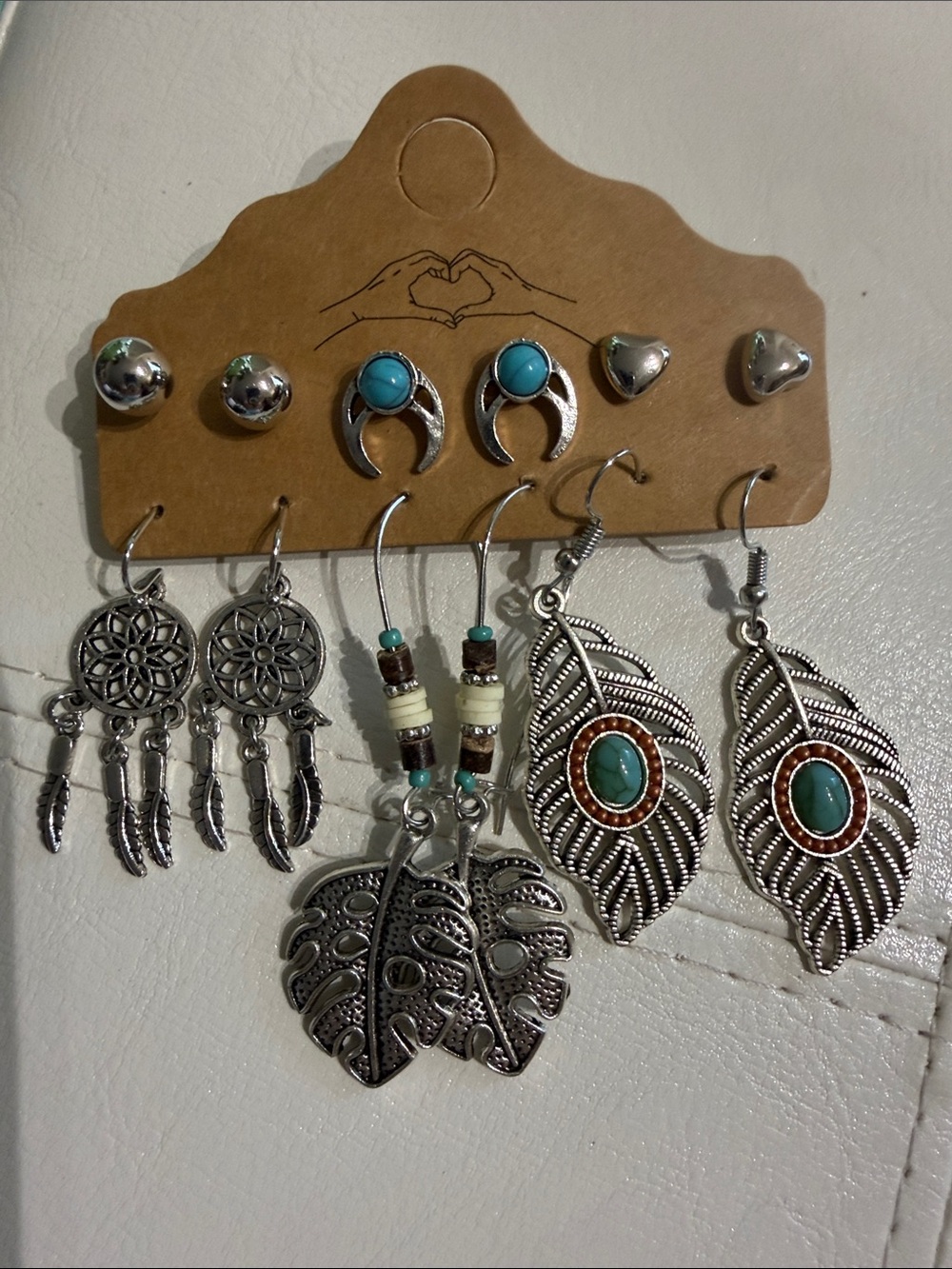 Boho Silver & Turquoise Earring Set - 6 Pairs